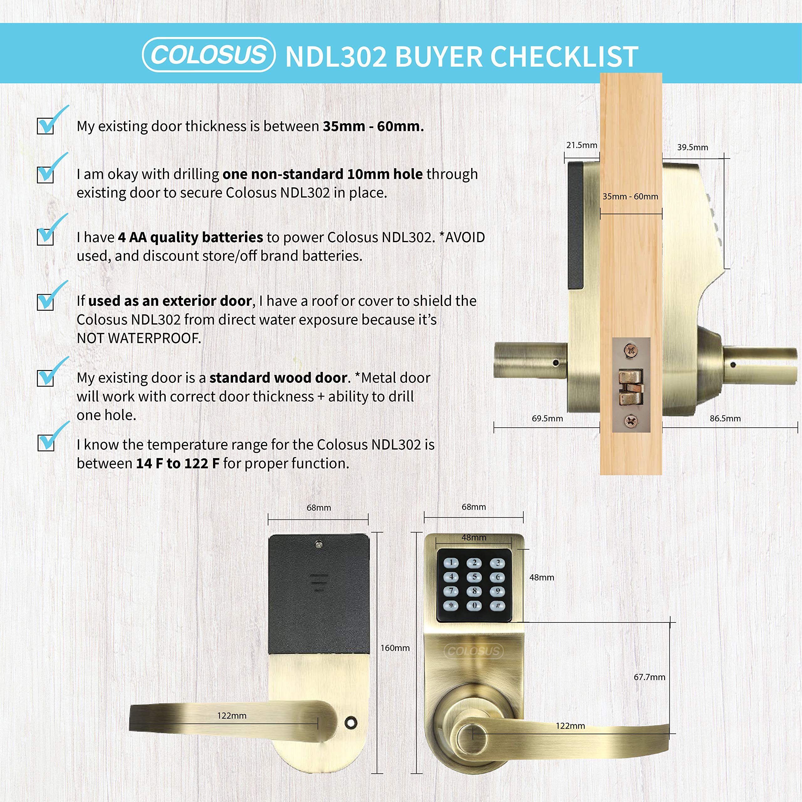 Colosus NDL302 Electronic Digital Keyless Door Lock, Keypad